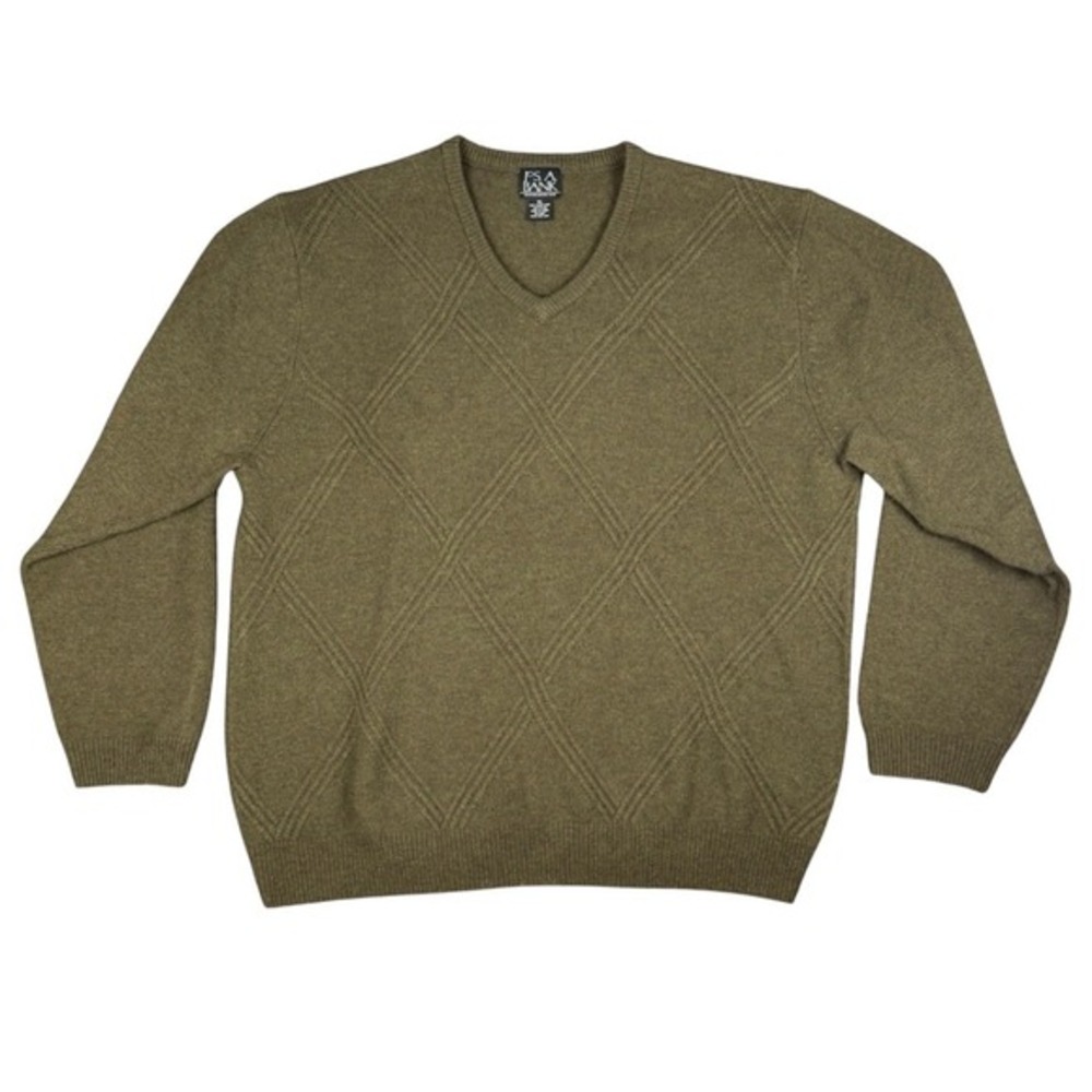 Jos A Bank Men's XL Wool Nylon Argyle Pullover Sweater V Neck Olive Green Casual